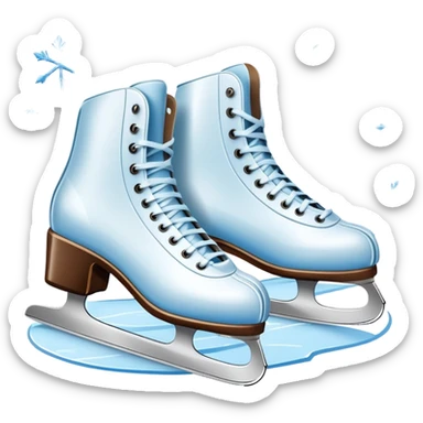 An icon showing In the background, twinkling lights, winter trees, and cheering spectators create a festive atmosphere. a pair of elegant ice skates gliding across a smooth, frozen rink with snowflakes in the air. Transparent background highlights the grace and charm of ice skating. sticker
