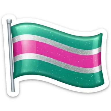 a tricolor flag featuring horizontal stripes of hot pink, glitter silver, and jade green. sticker