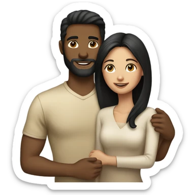 Couple hug brunette women black haired tan man sticker