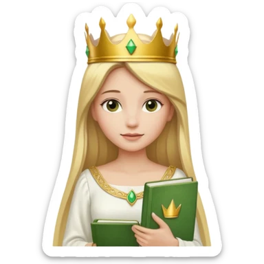 Long blonde straight Hair Women with green Book, white dress , crown

 sticker