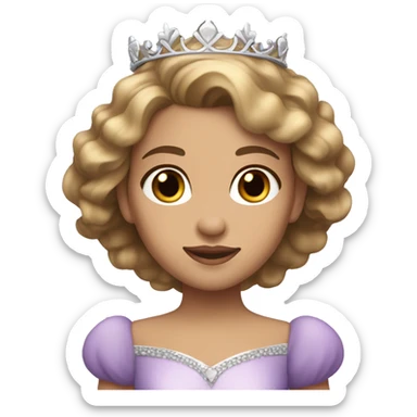 princess with brown hair with blonde highlights and brown eyes, light skin, violet dress with a silver crown  sticker
