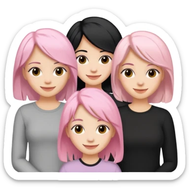 Girlfriend emoji - 5 white girlfriends, 1 with pale pink hair, 2 with black hair, 1 with medium blonde hair  sticker