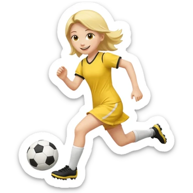 kids play soccer in yellow dress sticker