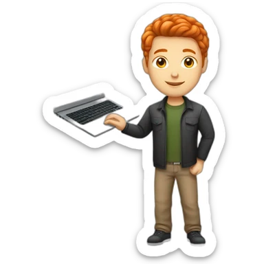 Programmer with a laptop Male red-haired light-skinned short-haired sticker
