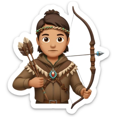 A classic middle-aged hunter, carrying a bow and arrow, dressed in brown clothes, and adorned with decorations made of feathers or bone teeth
 sticker