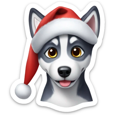 husky puppy wearing santa hat sticker