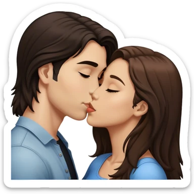 Young guy with black slightly long hair kissing a young woman with brown hair  sticker