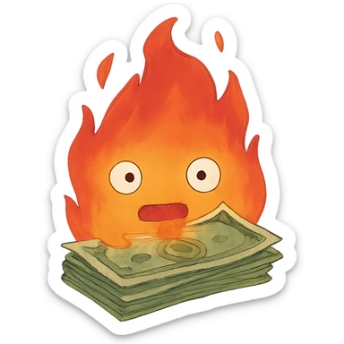 ghibli style money fire sticker