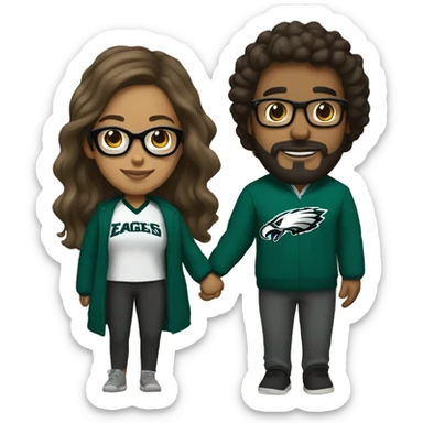 Brown guy with beard mustache and brown girl with glasses and her hair in a bun in Philadelphia eagles clothes holding hands sticker