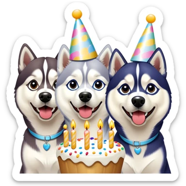 Three Siberian huskies birthday party sticker