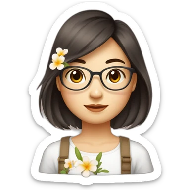 Fille asiatique avec cheveux bruns au carré et avec des lunettes rondes habillée avec un haut fleuri a bretelles  sticker