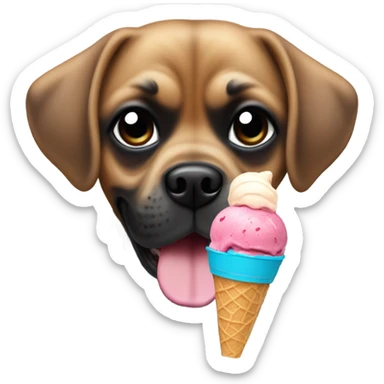 Dog puggle breed black in colour eating ice cream sticker
