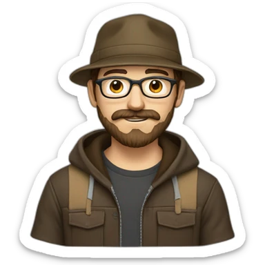 it nerd hoodie fisher hat and mustache and beard brown hair sticker