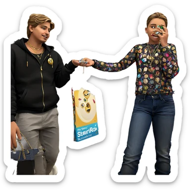 girl with boys and jewelry sticker