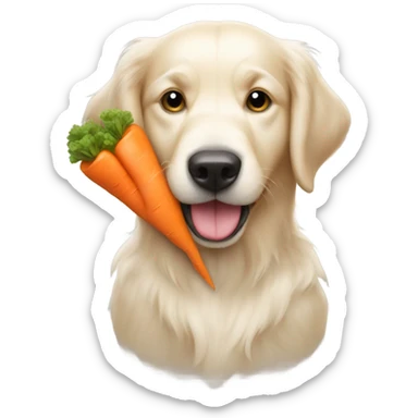 White Golden retriever holding carrot teddy sticker