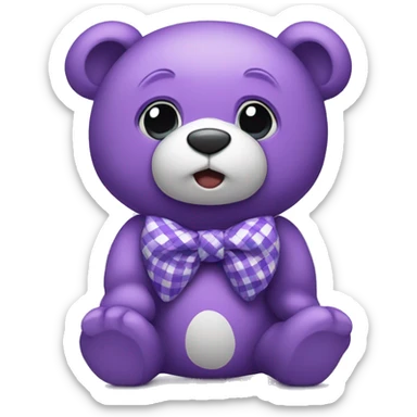purple teddy bear with a checkered bow on hs neck sticker