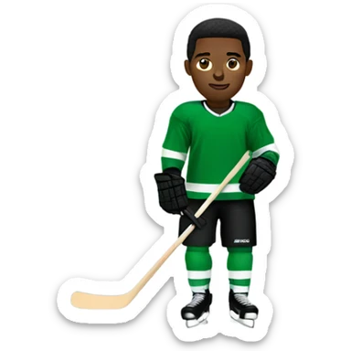 Black hockey player with green jersey sticker