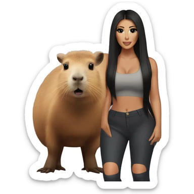 Kim kardashian stood next to a capybara sticker