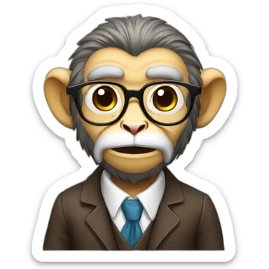 professor monkey with beard, mustache, glasses little smile sticker