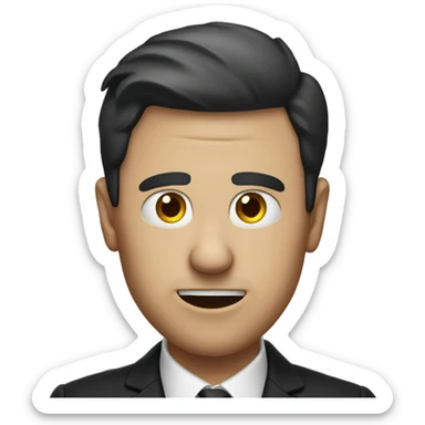 A man in a black suit with a scare on his nose sticker