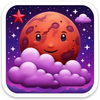 Crimson red planet with clouds and a purple star behind it sticker