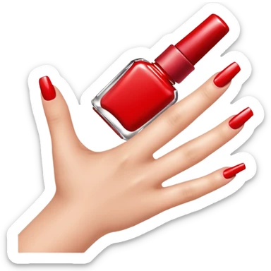 hand with painted nails and nail polish bottle sticker