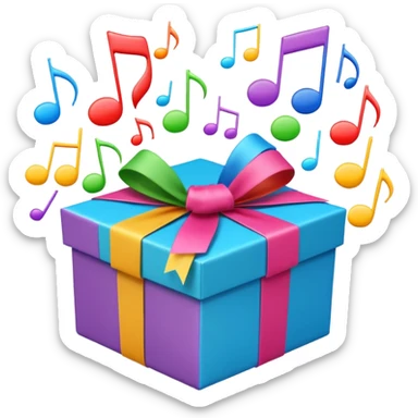 A wrapped gift box opening with colorful music notes flying out. the box is open  sticker