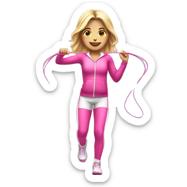 white gym girl in pink outfit with a skipping rope over her head sticker