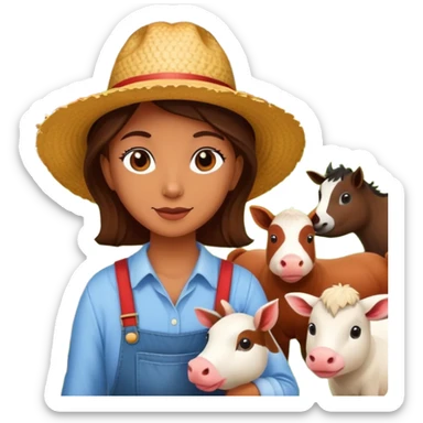 a person visiting a farm with barn and animals in the background sticker