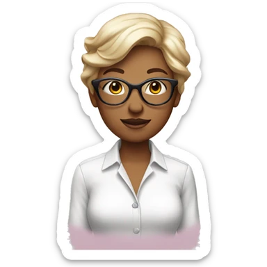 lady wear white shirt, pink pant and a spectacle sticker