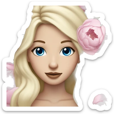 White bride with long light blonde hair and blue eyes with light pink peonies in hair white skin  sticker
