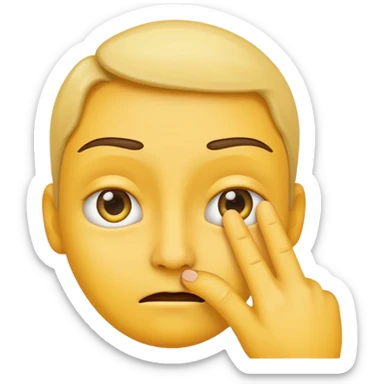 cynical yellow emoji pulling down eyelid, finger gesture, skeptical sticker