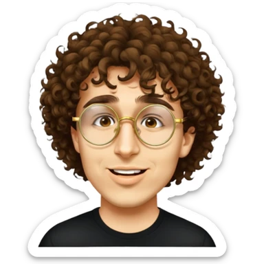 male, round gold glasses, black tshirt, curly hair sticker