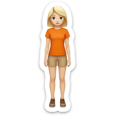 woman with blond hair standing showing full body with orange shirt sticker