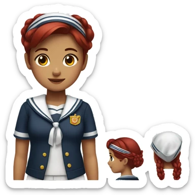 A girl wearing a sailor uniform with dark red hair and a red flower on the left side of her head.  sticker