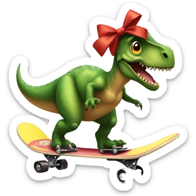Dinosaur wearing a bow skateboarding  sticker