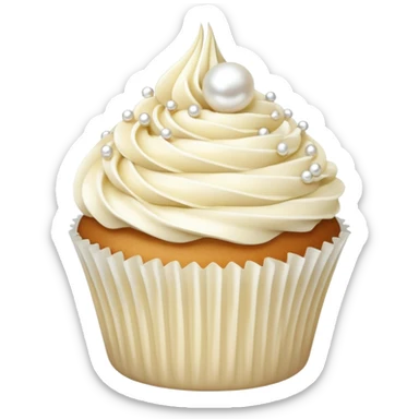 Realistic white wedding cupcake with vanilla icing, pearl sprinkles sticker