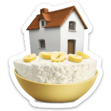 Cottage cheese in a bowl with banana slices as a topping sticker