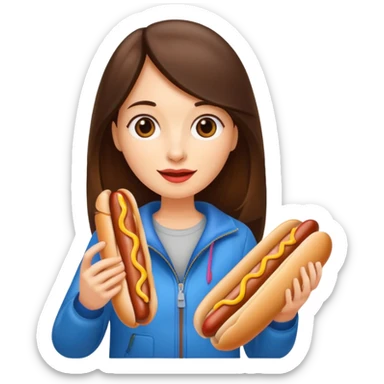 tourist brunette long hair woman holding hot dog sticker