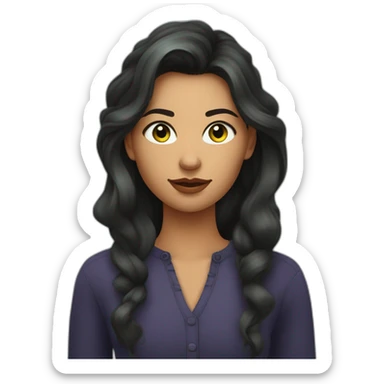 Jeune femme aux yeux verts foncés et aux longs cheveux noirs ondulés ayant une cicatrice lui barrant le sourcil. sticker