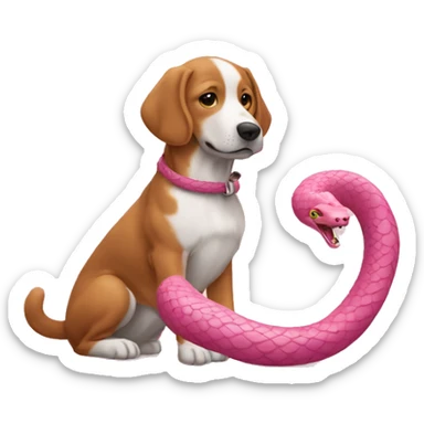 Un chien et un serpent rose joue sticker