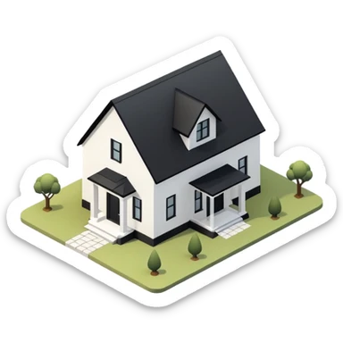 3d isometric modern farmhouse, white with black trim sticker