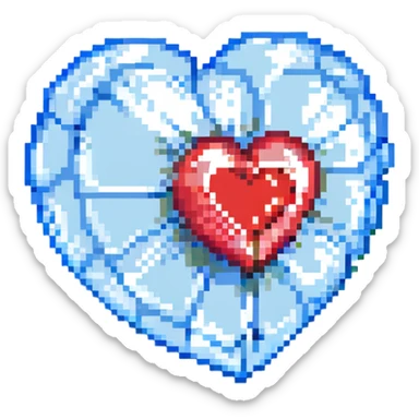 A transparent hologram of a red 3D heart with a bright blue star inside sticker