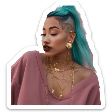 Vintage grunge patina intricate swirls gold jewellery baroque golden sparkle tropical Deep pink maroon burgundy cyan dark hoodie man dyed hair gold piercings nose piercing ear piercings sticker