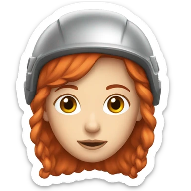 a red hair female with mountaineer helmet sticker
