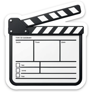 movie clapperboard with geometric outline, precise thin black lines and only one diagonal line crossing through, clean minimalist design sticker