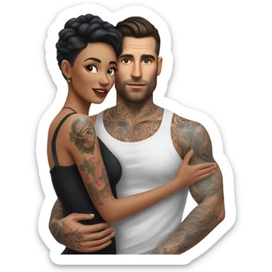 Hyper Realistic beautiful woman touching a very handsome tattooed man sticker