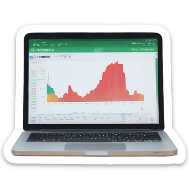 laptop with stock chart on stock market website sticker