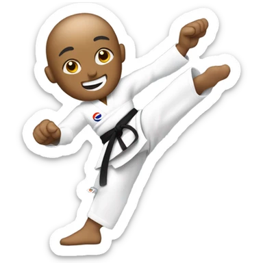 Una persona practicando Taekwondo, con un brazo amputado. Sus movimientos son elegantes y determinados, demostrando habilidad y pasión por este arte marcial. sticker