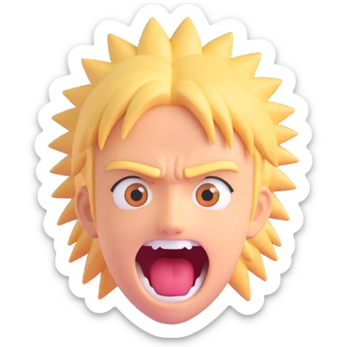 shocked Naruto with spiky blond hair, wide eyes, mouth open, simplified for 3D iOS emoji sticker